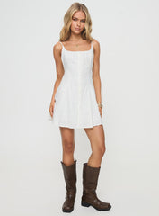 Elian Linen Blend Mini Dress White