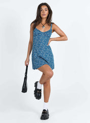 Georgia Mini Dress Blue Floral Lower Impact