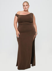 Rios One Shoulder Maxi Dress Brown Curve
