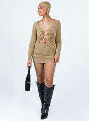 Trina Long Sleeve Mini Dress Beige