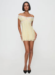 Bonnin Off The Shoulder Lace Mini Dress Yellow