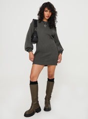Harmony Balloon Sleeve Knit Mini Dress Charcoal
