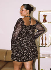 Dyer Sheer Sleeve Mini Dress Black Floral Curve