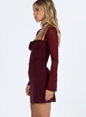 Dyer Sheer Sleeve Mini Dress Burgundy