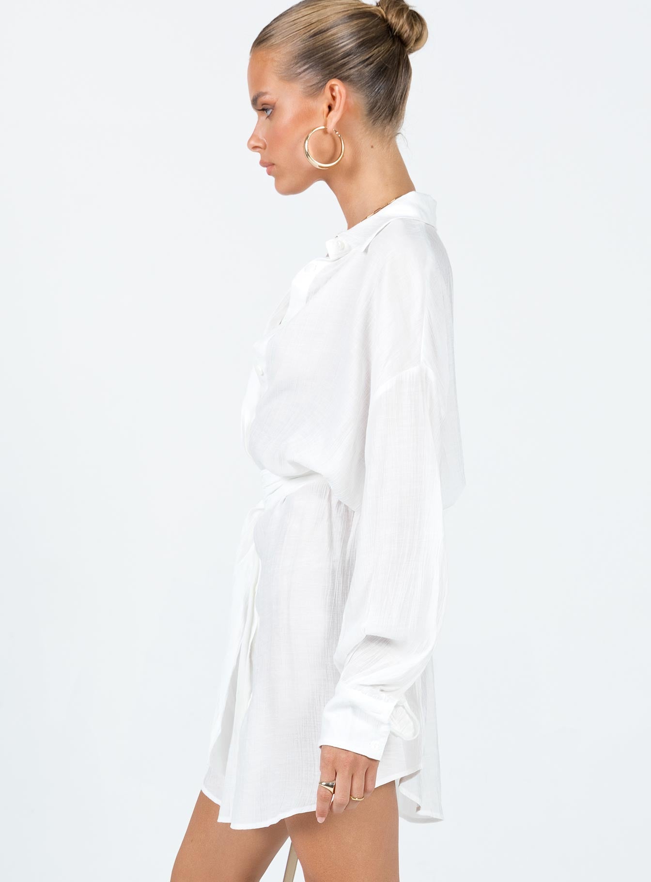 Bilari Textured Fabric Shirt Dress White