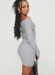 Phylis Off The Shoulder Mini Dress Light Grey