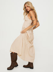 Leder Maxi Dress Beige Stripe