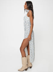 Fairley Asymmetric Midi Dress White / Blue Floral