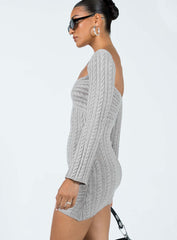 Bayard Off The Shoulder Knit Mini Dress Grey