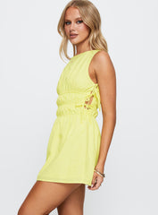 Palm City Shirred Mini Dress Yellow