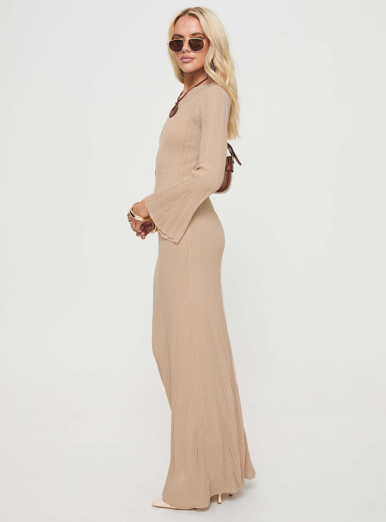 Carlota Long Sleeve Maxi Dress Beige