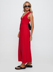 Summer Season Linen Blend Maxi Dress Red