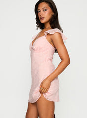 Savie Broderie Mini Dress Pink
