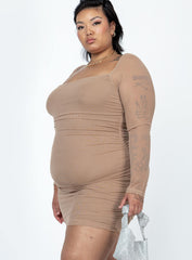 Charvi Long Sleeve Mini Dress Tan Curve