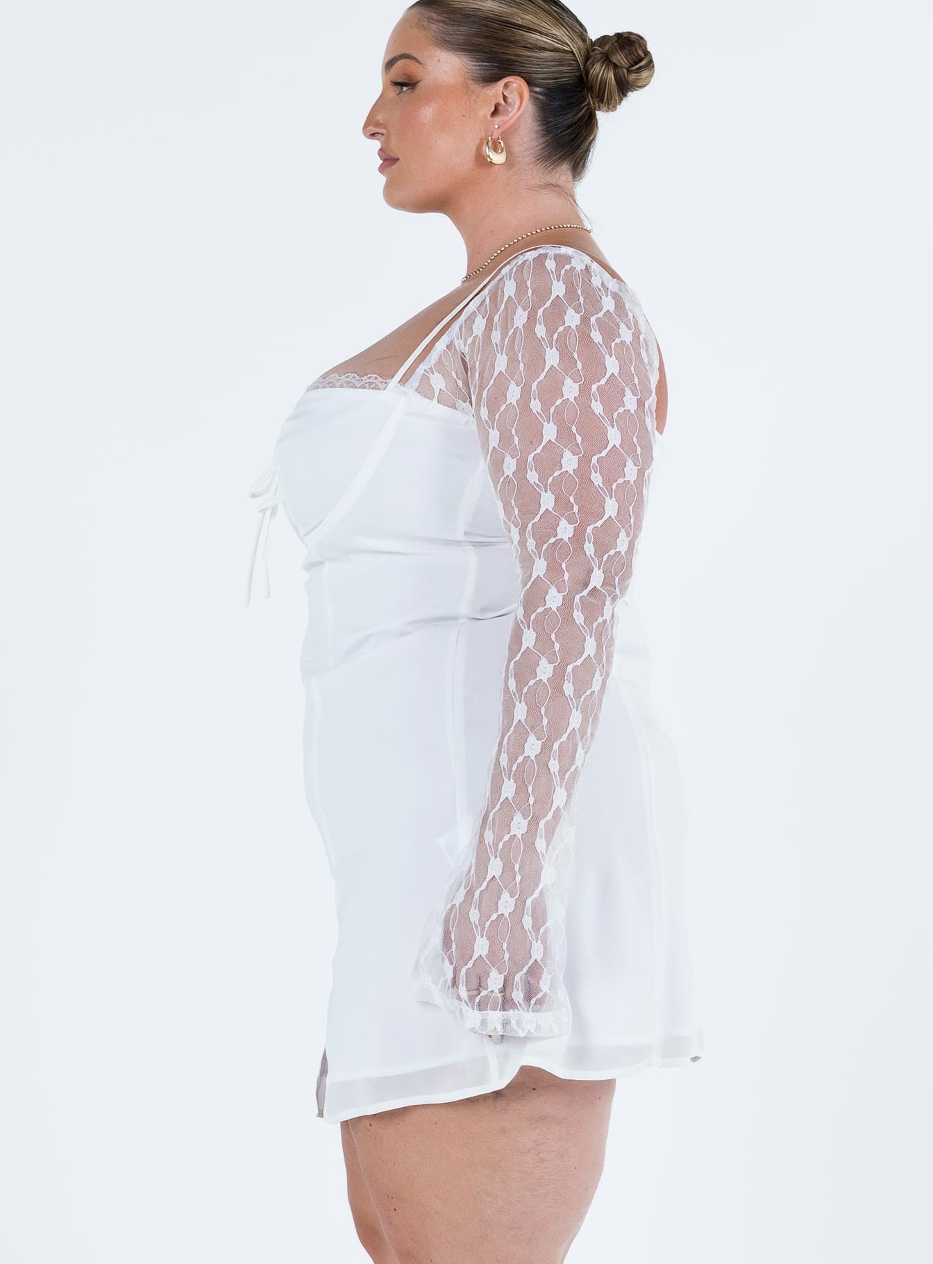 Ashwood Lace Sleeve Mini Dress White Curve