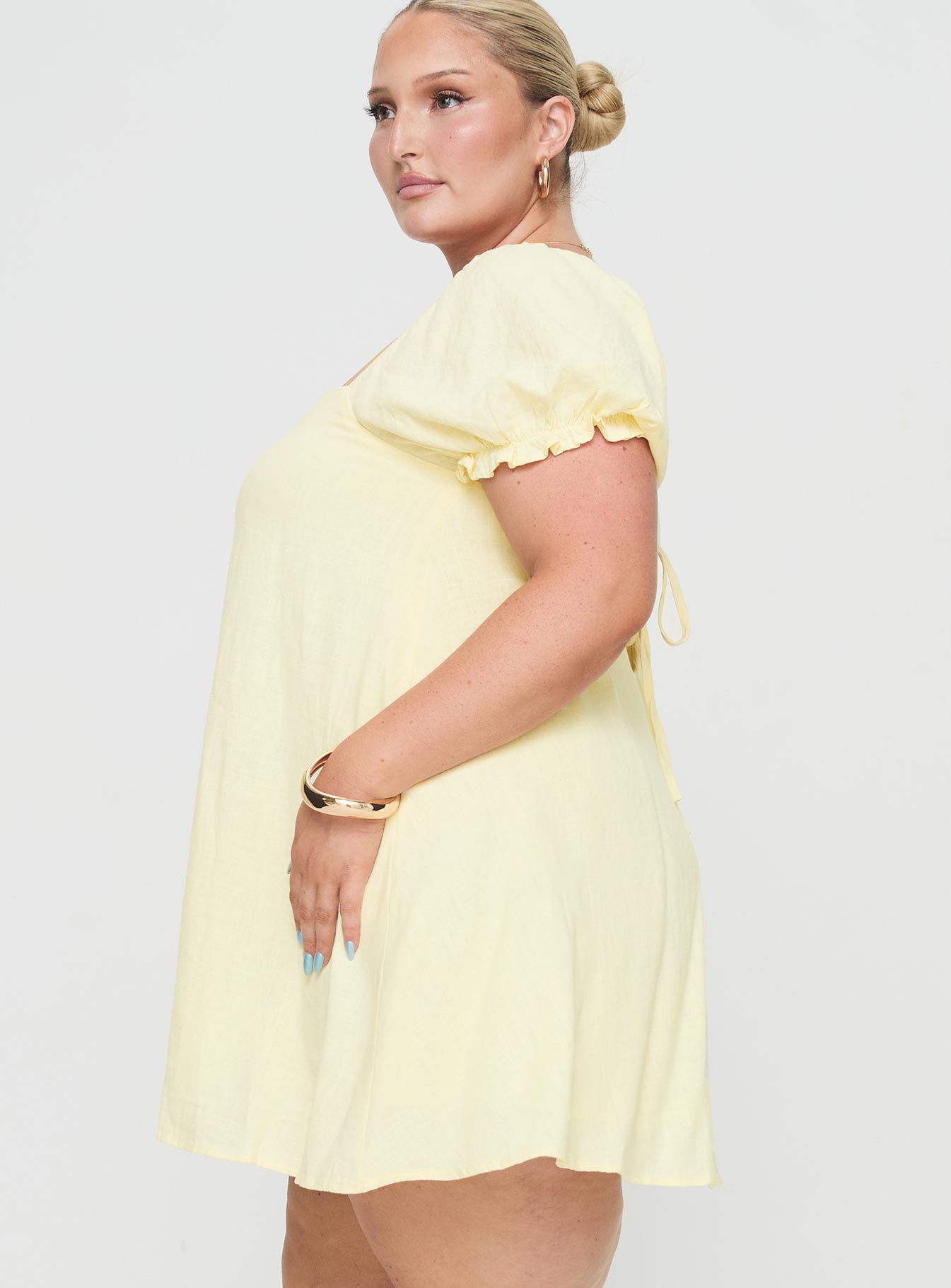Beyond Linen Blend Mini Dress Yellow Curve