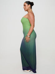 Stolen Love Strapless Maxi Dress Blue / Green Ombre Curve