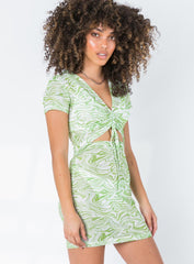 TWIIN Glitch Mesh Mini Dress Multi Green