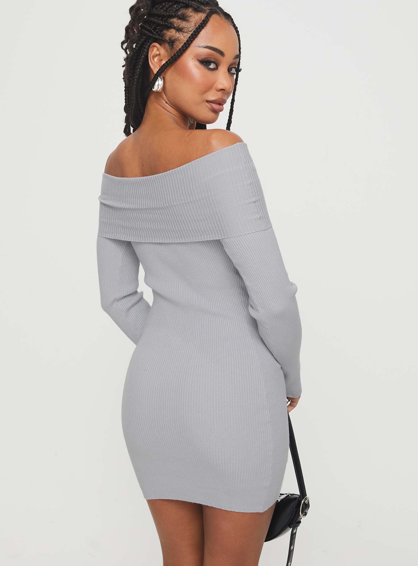 Phylis Off The Shoulder Mini Dress Light Grey