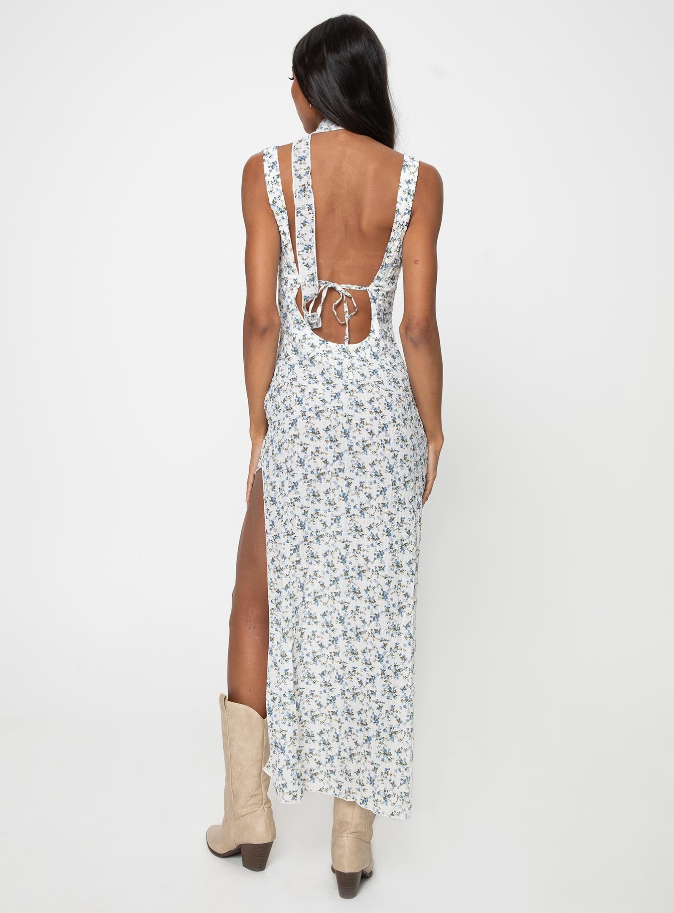 Fairley Asymmetric Midi Dress White / Blue Floral