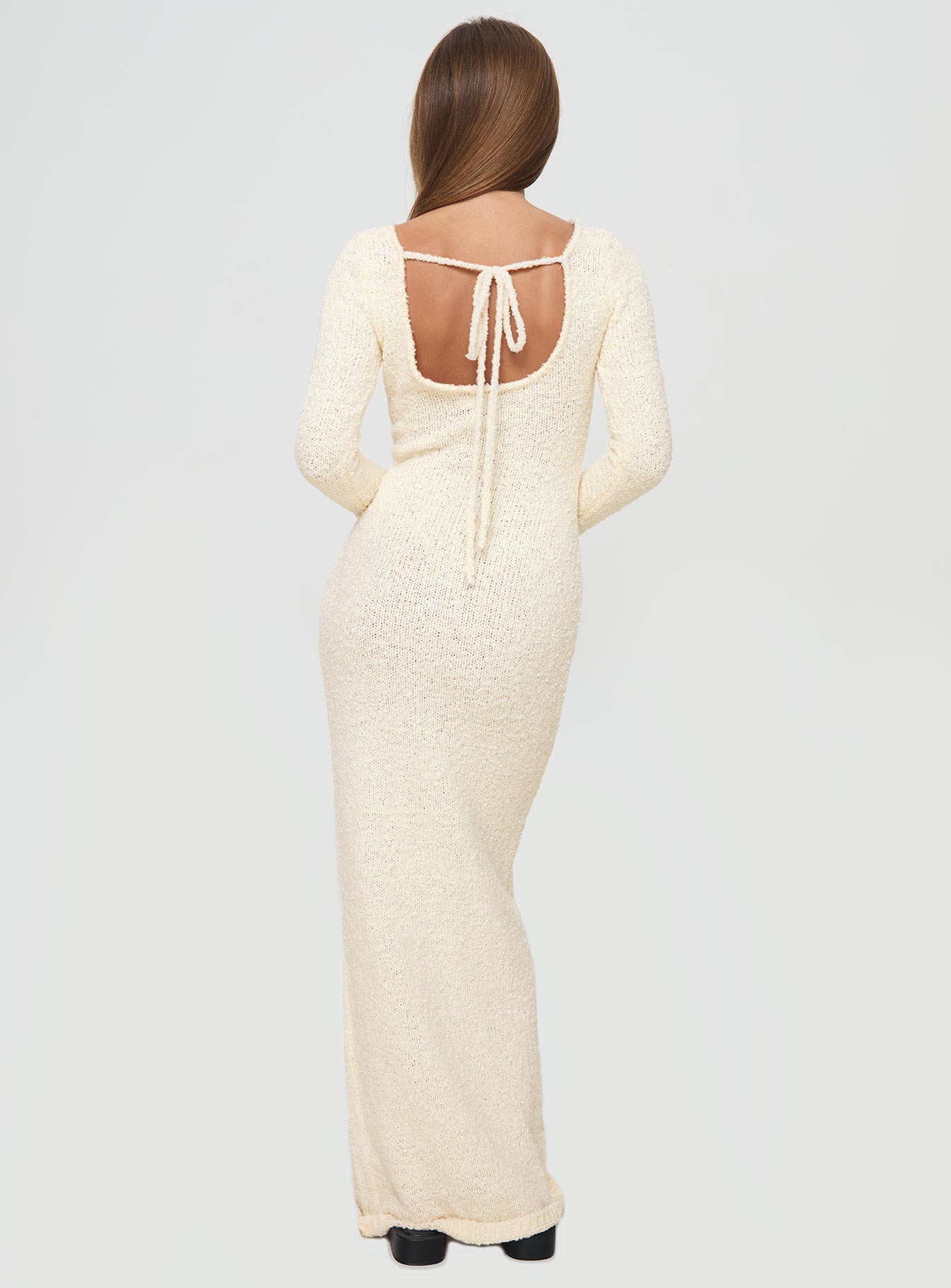 Cosy Up Long Sleeve Boucle Maxi Dress Cream
