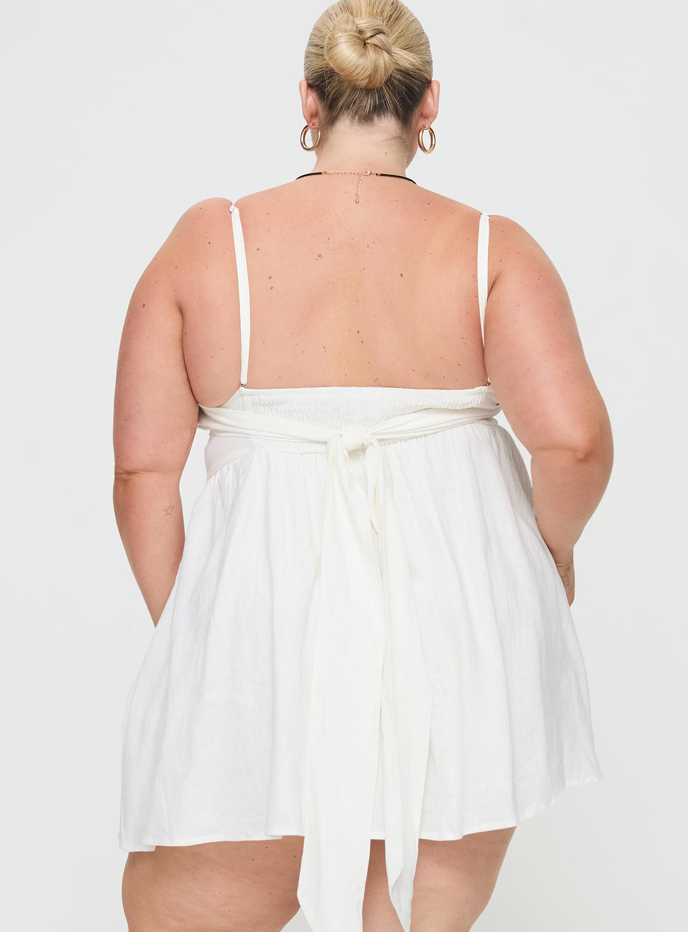 Slow Dance Linen Blend Mini Dress White Curve