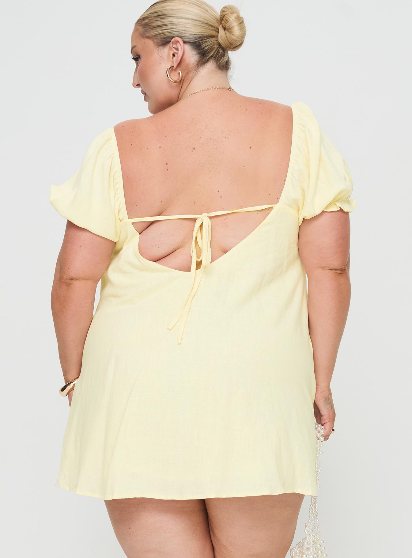 Beyond Linen Blend Mini Dress Yellow Curve