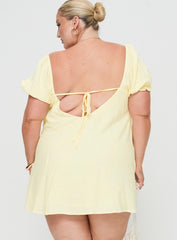 Beyond Linen Blend Mini Dress Yellow Curve