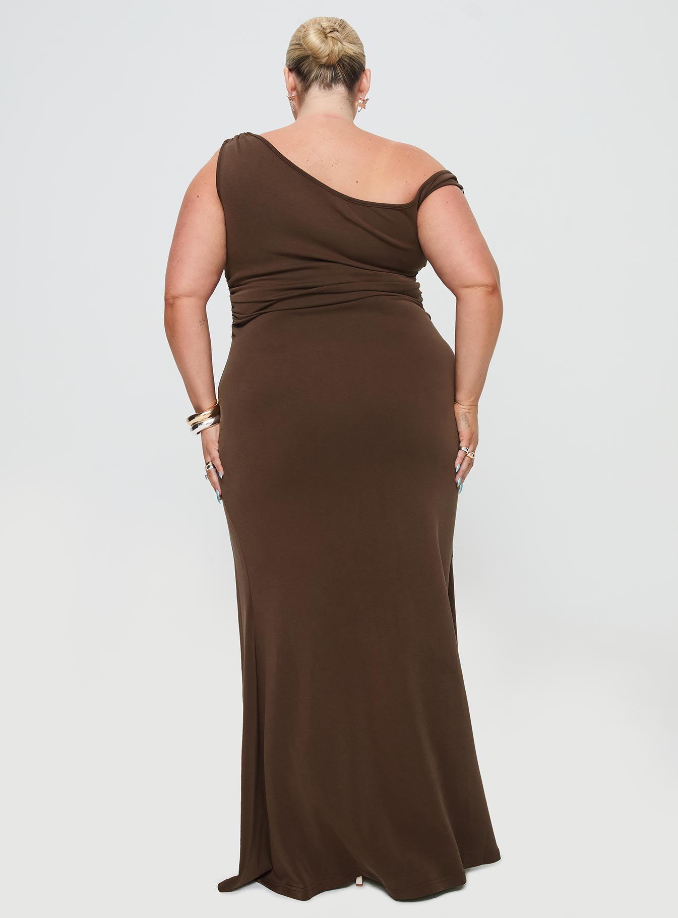 Rios One Shoulder Maxi Dress Brown Curve