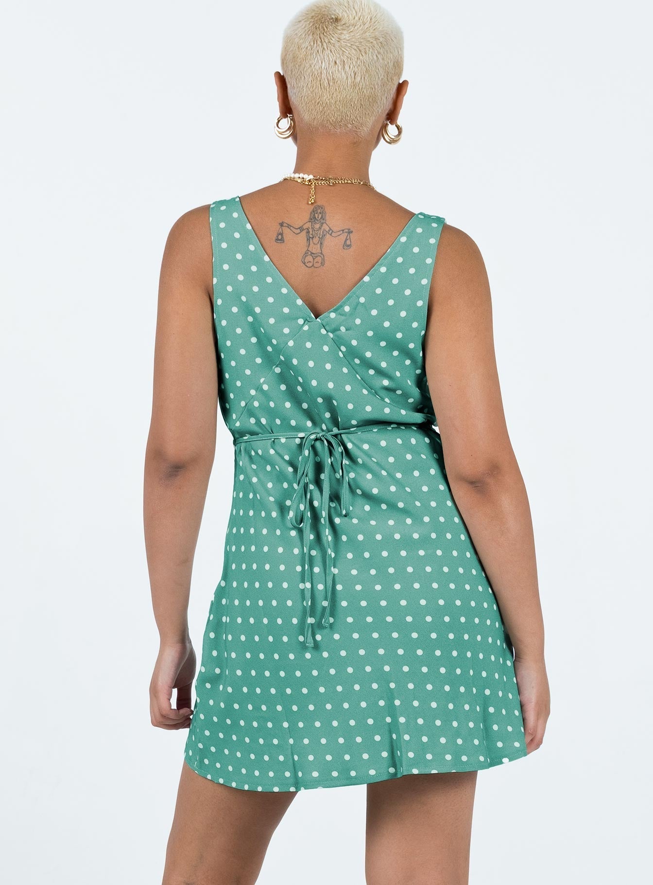 Nellie Mini Dress Green Polka Dot