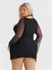 Bilbao Long Sleeve Mini Dress Black Curve