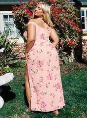 Emmeline Off The Shoulder Maxi Dress Pink Floral Curve