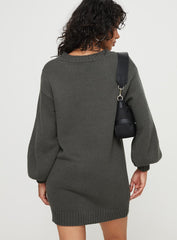 Harmony Balloon Sleeve Knit Mini Dress Charcoal