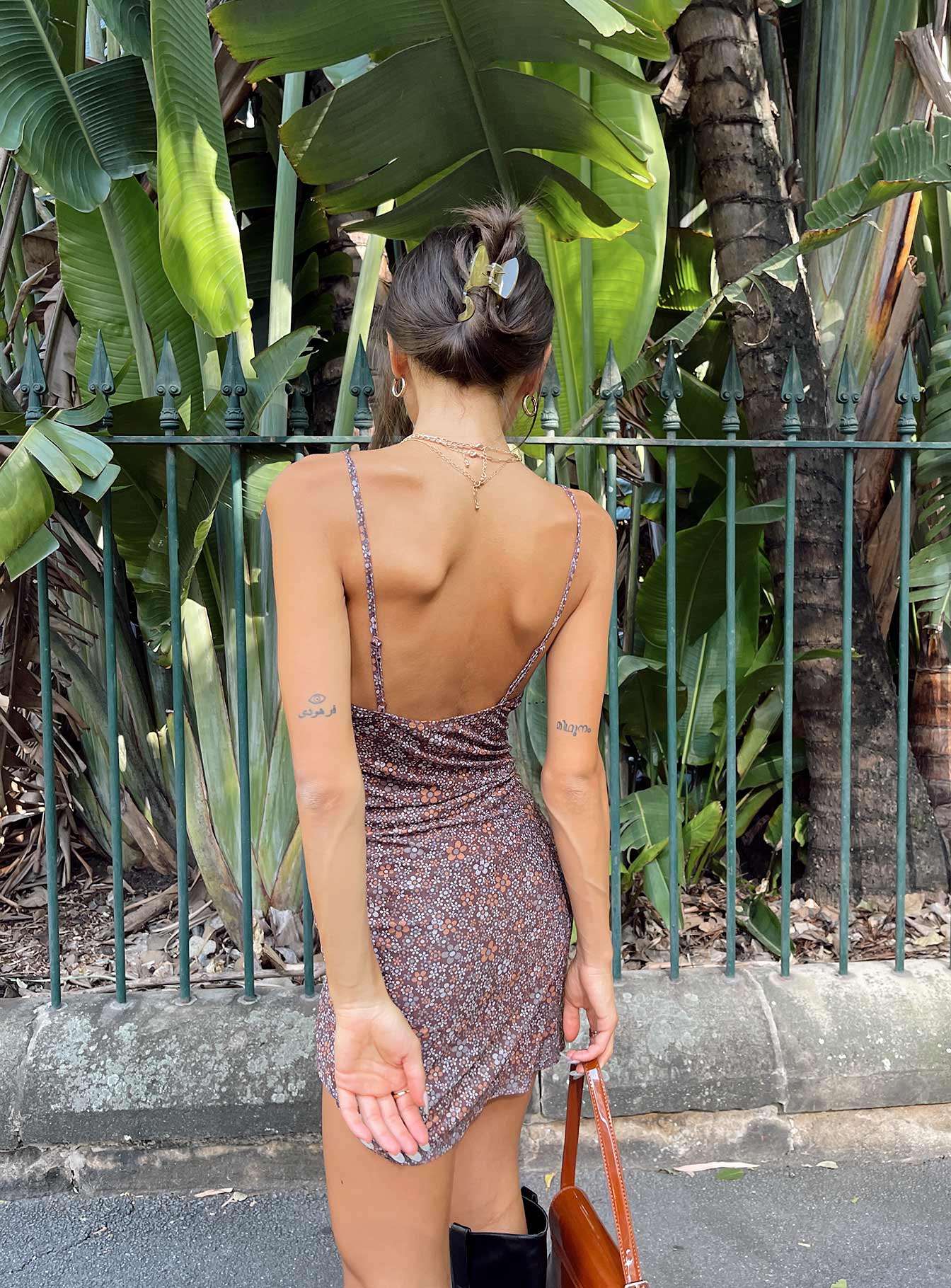 Motel Tintin Dress Flower Garden Brown