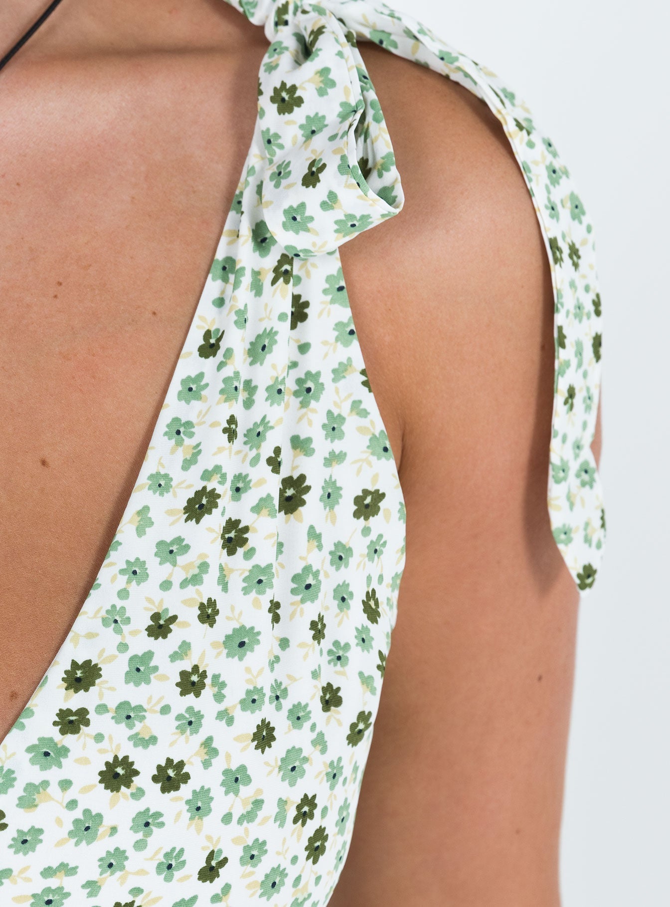 Nellie Tie Shoulder Mini Dress Green Floral