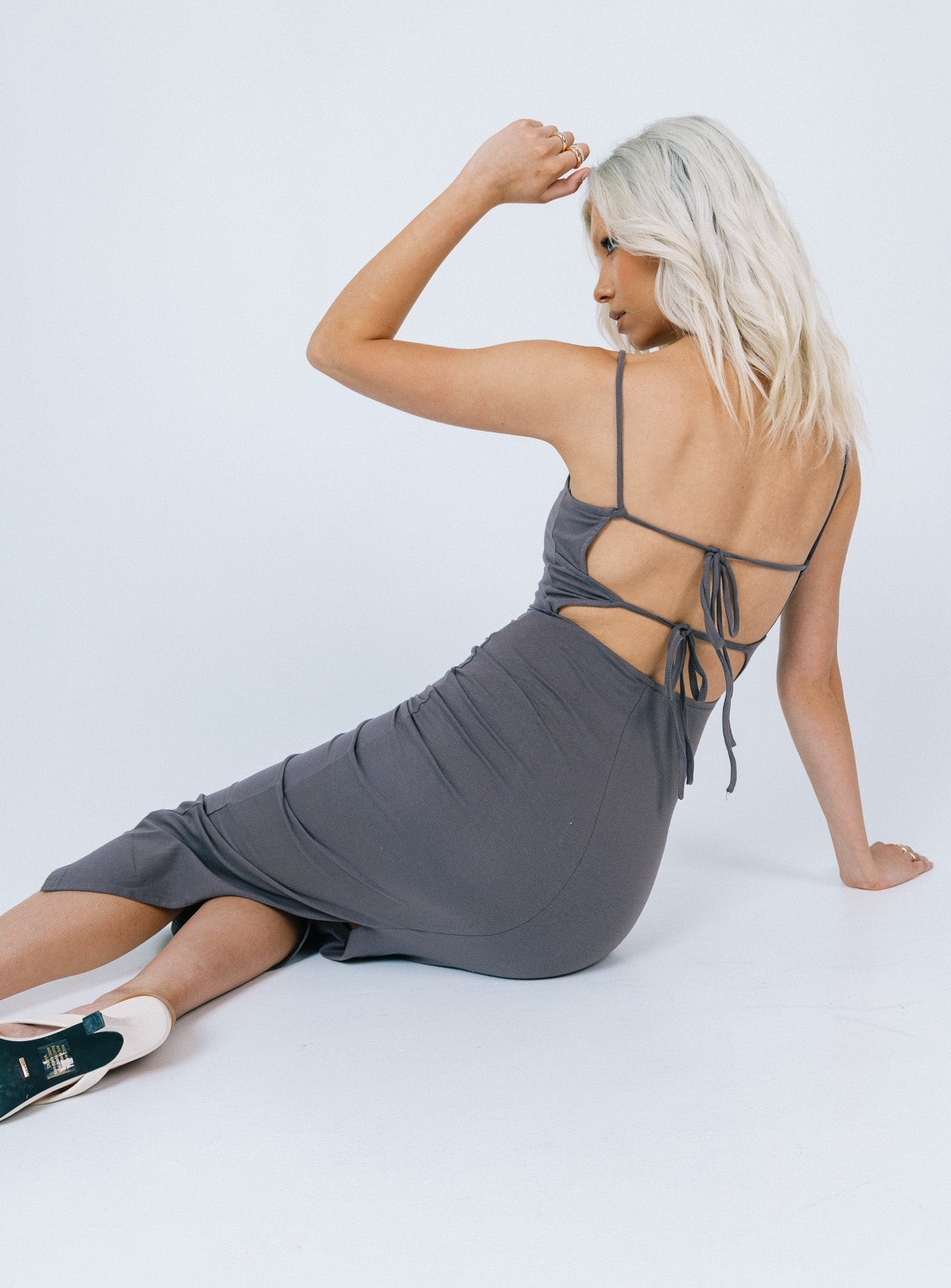 Elle Open Back Maxi Dress Grey