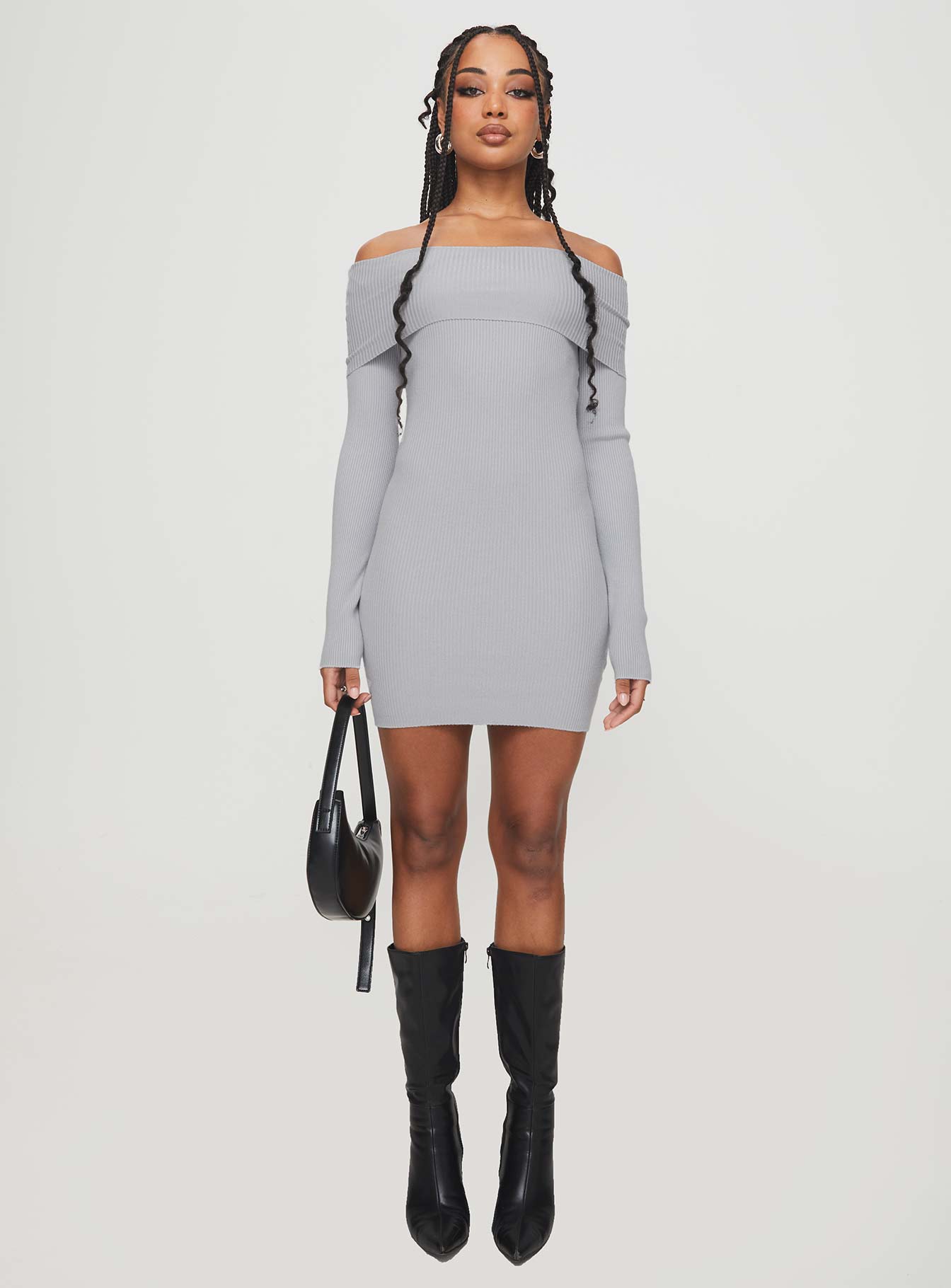 Phylis Off The Shoulder Mini Dress Light Grey
