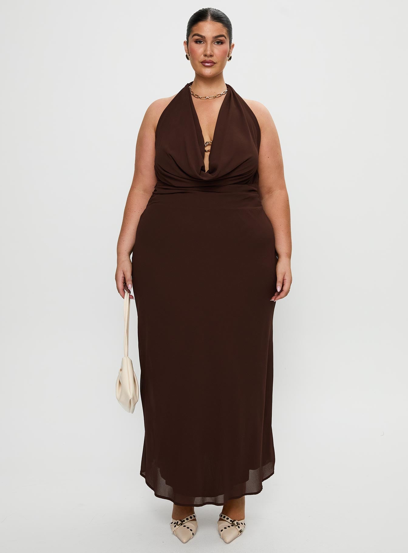 Alejandria Cowl Neck Maxi Dress Chocolate Curve