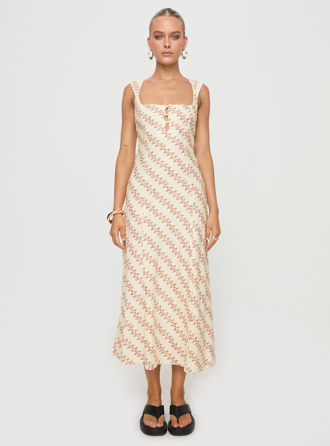 Chosen Girl Linen Blend Midi Dress Multi