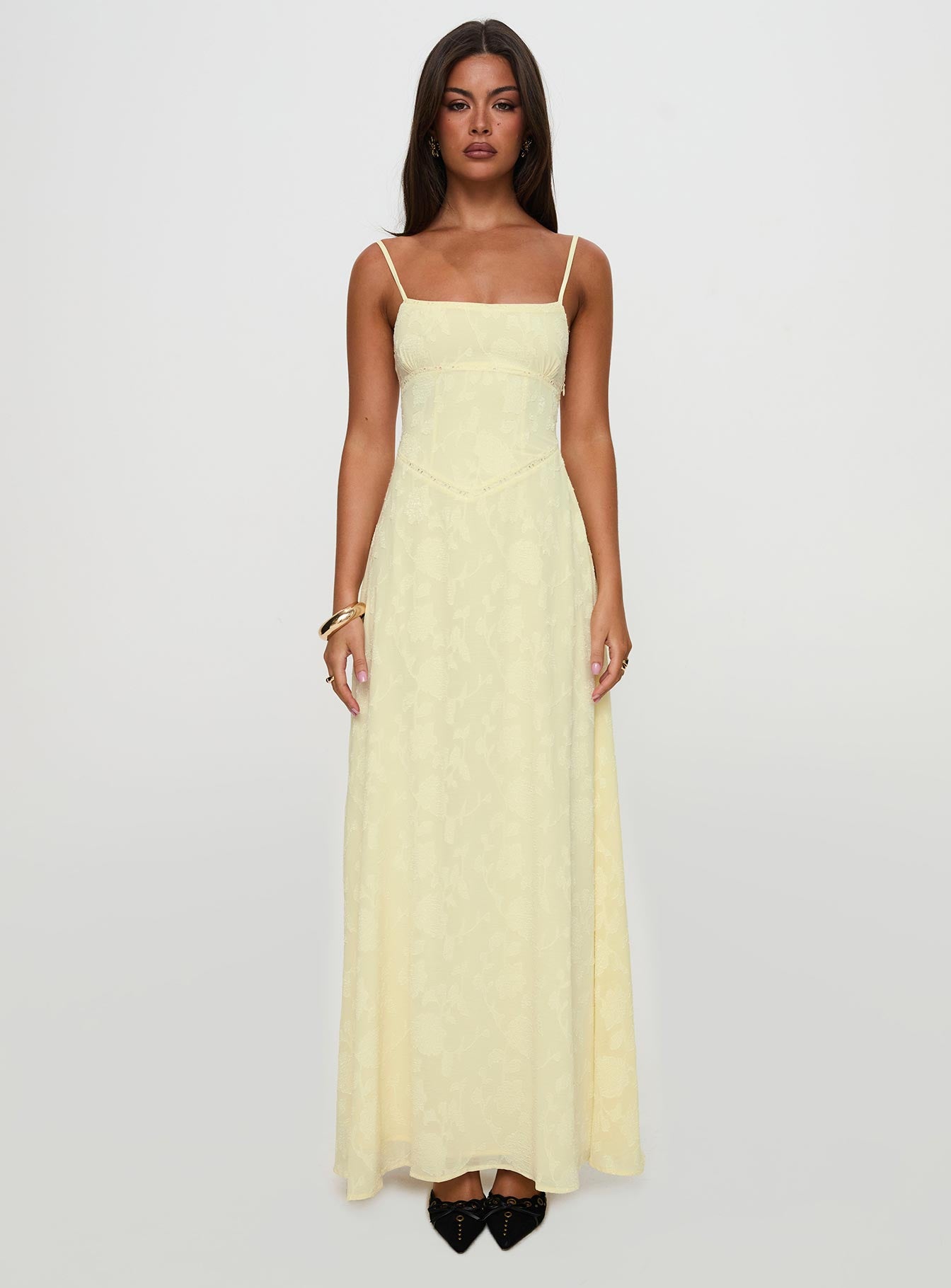 South Of France Sheer Maxi Dress Yellow Petite