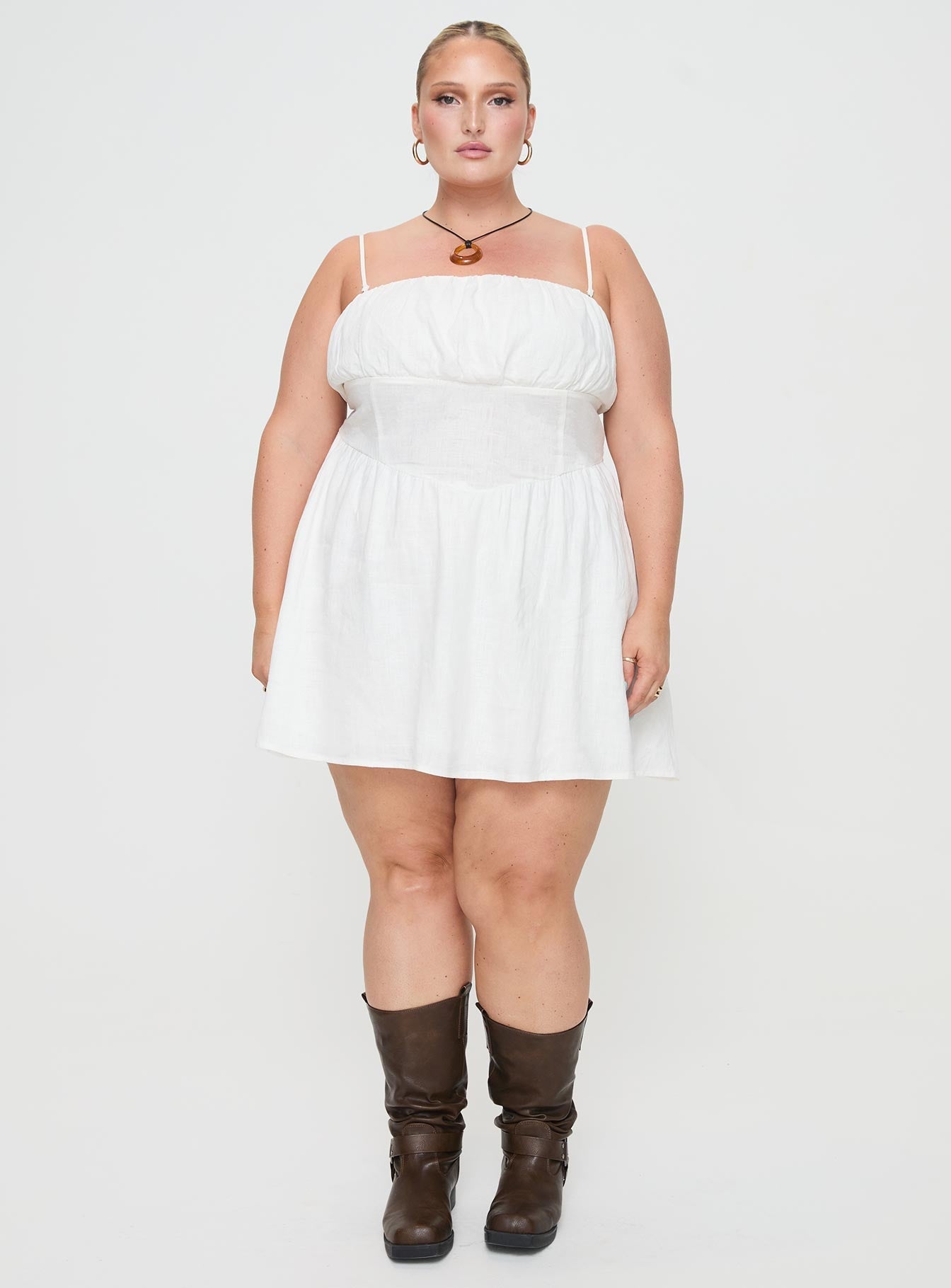 Slow Dance Linen Blend Mini Dress White Curve