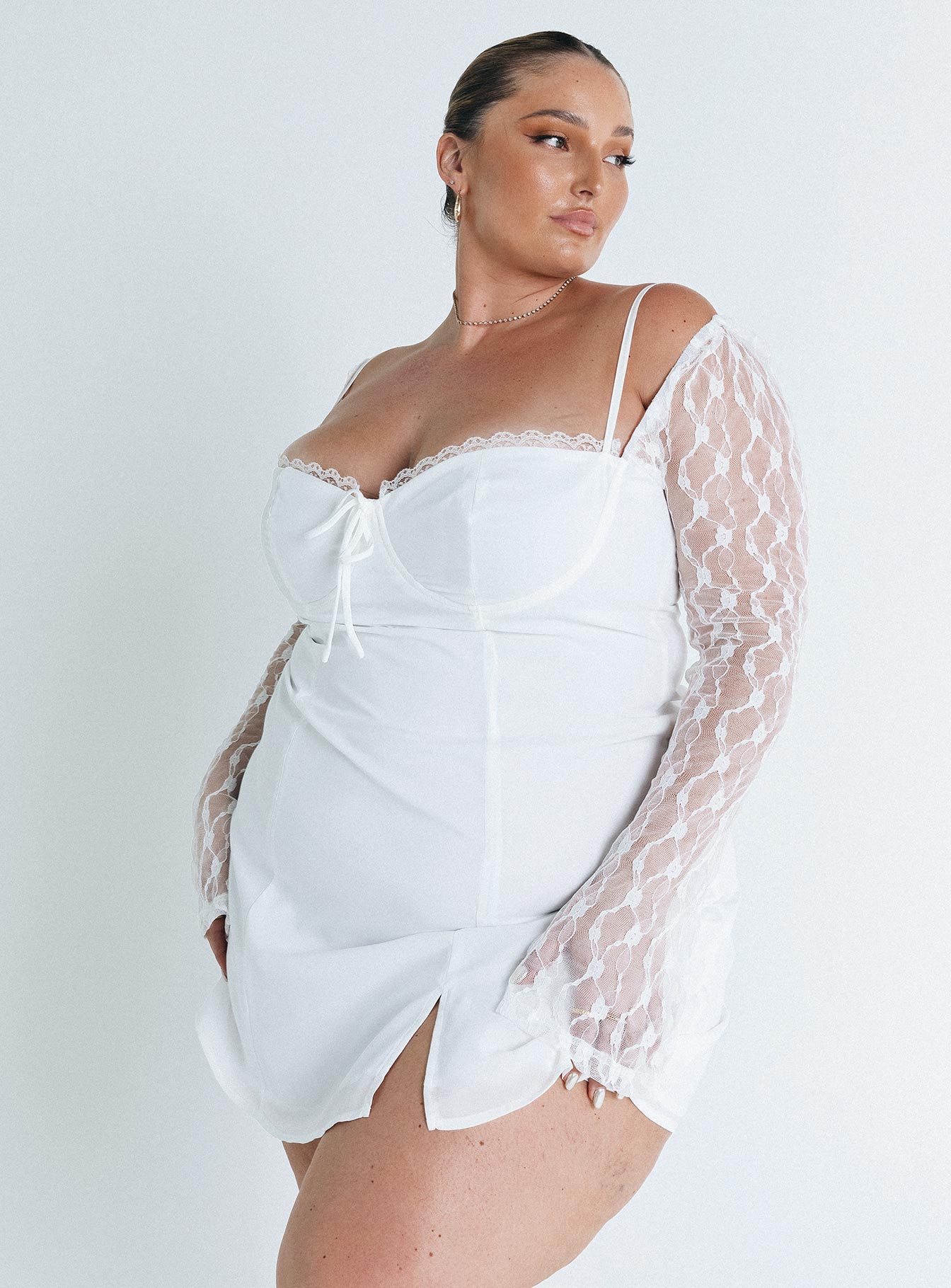 Ashwood Lace Sleeve Mini Dress White Curve