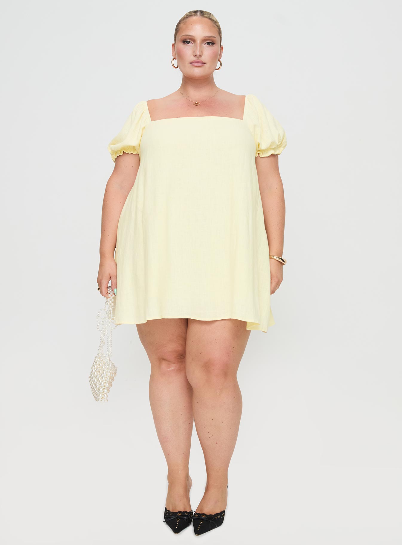 Beyond Linen Blend Mini Dress Yellow Curve