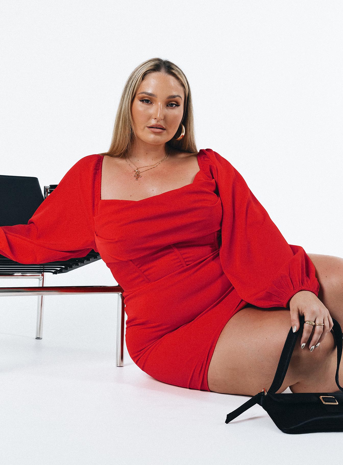 Lillie Long Sleeve Mini Dress Red Curve
