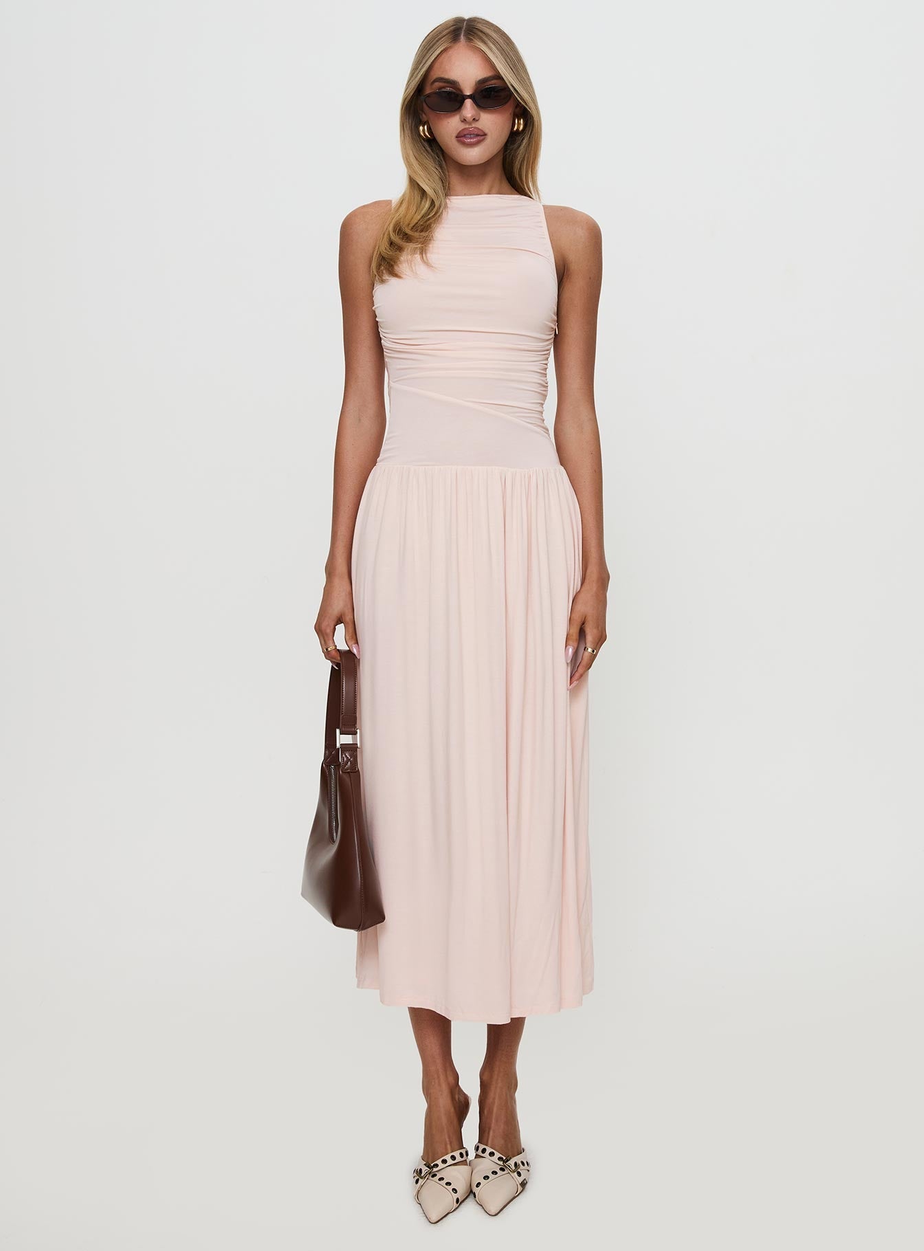 Reveur Ruched Maxi Dress Pink