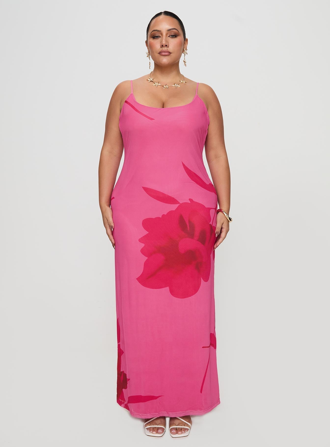 Knox Maxi Dress Hot Pink Floral Curve