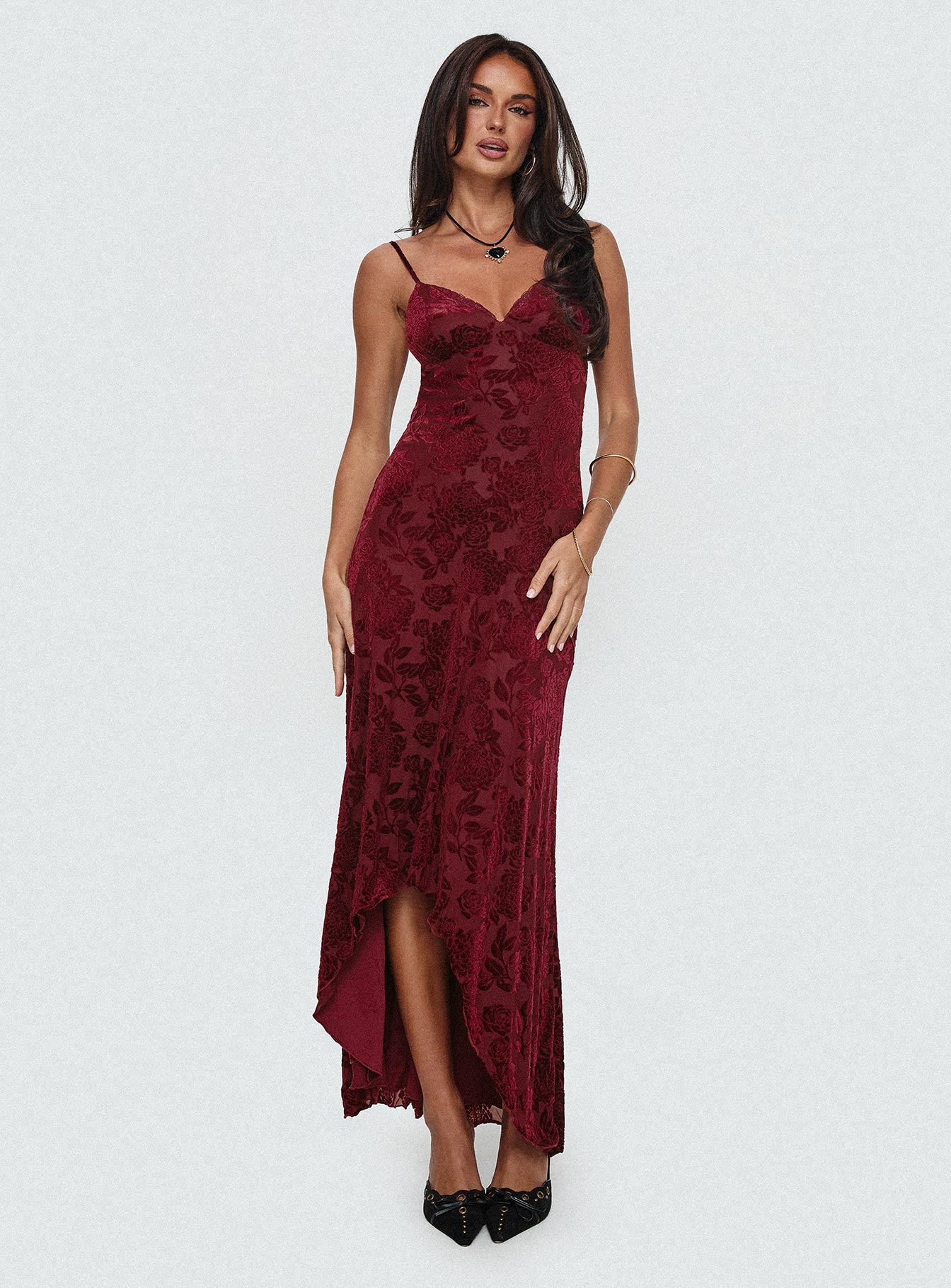 Rumours Slippy Burnout Maxi Dress Burgundy