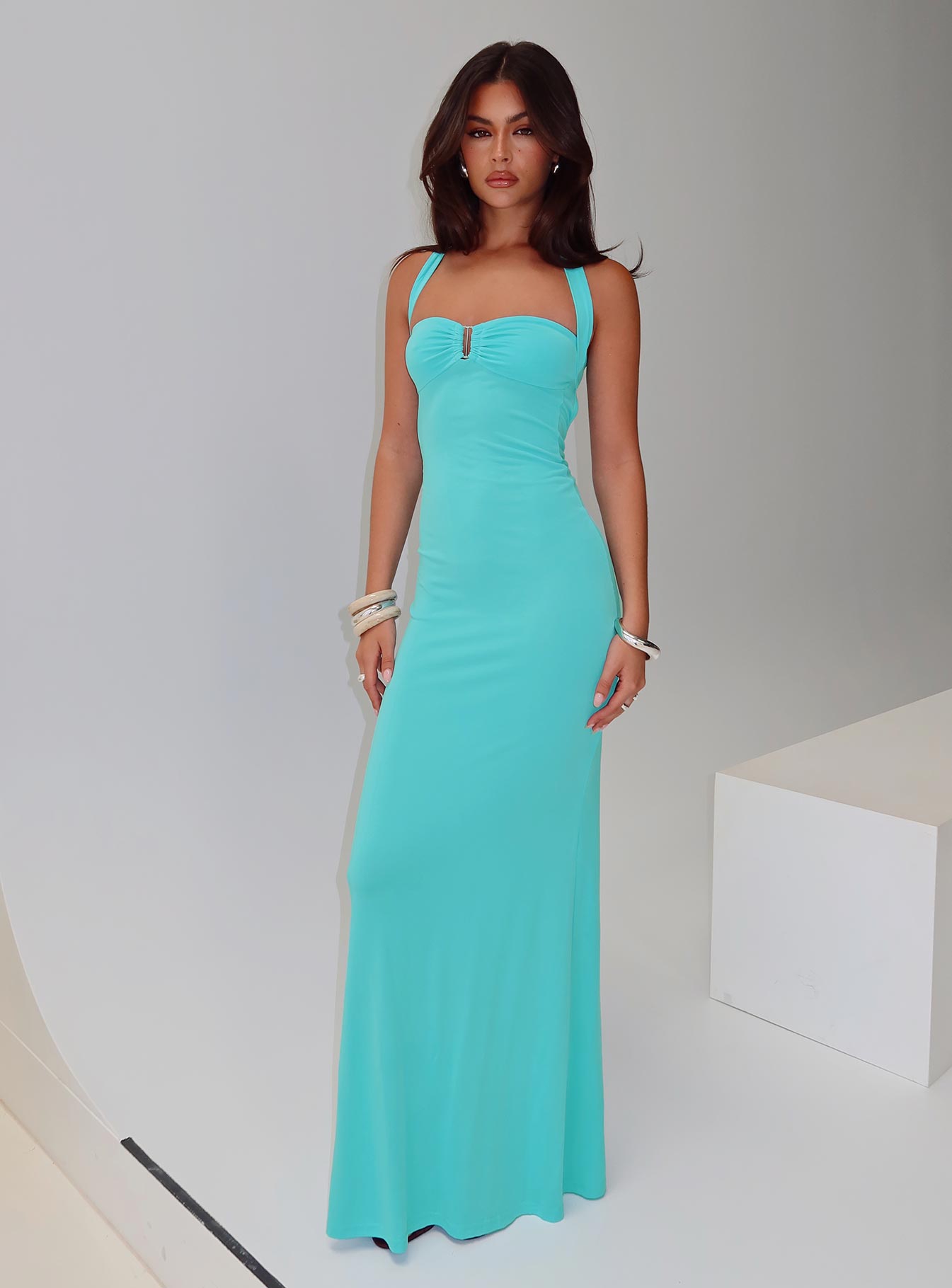 Anasofia Halter Maxi Dress Aqua