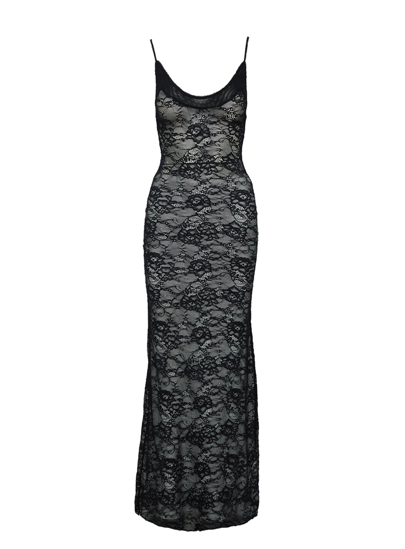 Dynamo Sheer Lace Maxi Dress Black
